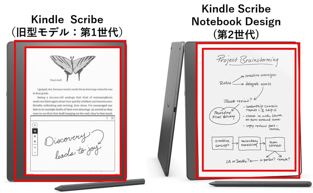 Kindle Scribe第2世代Notebook Design。旧型と比較。違いは何？